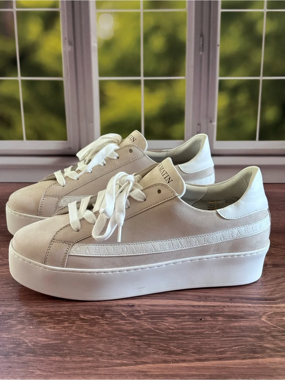 Sans Matin Gaia Platform Sneakers Taupe Nubuck Leather & White Leather Platform
